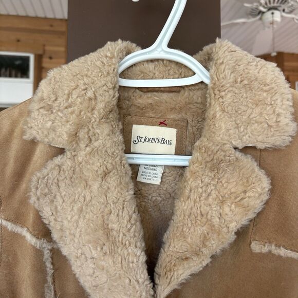 Barn Coat Women M Leather Suede & Fleece Shearling Lined Boho Vntg St Johns Bay - Picture 2 of 15